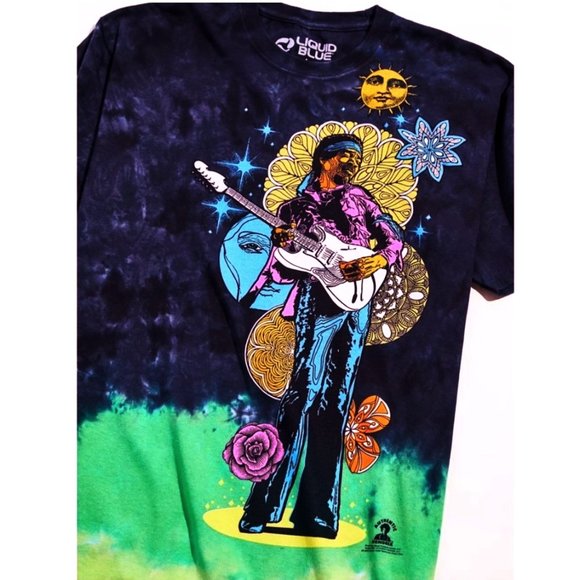 Urban Outfitters Liquid Blue Jimi Hendrix Bright Tie Dye T-Shirt - Picture 2 of 8